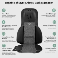 Mynt 2D & 3D Shiatsu Neck and Back Massager Chair Pad with 10 Deep Kneading Nodes, Heat, Portable Spot Massage, Black(m-2)