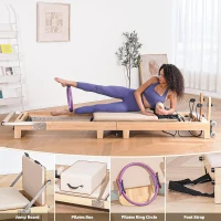 Oak Wood Pilates Reformer Machine – Studio-Grade, Quick Assembly, Foldable Home & Gym Equipment with Accessories(m-6)