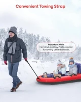 QPAU Oversized 2-Person Inflatable Snow Tube with Canvas Cover — Heavy-Duty Toboggan (63.5"" x 33.5"") with Reinforced Handles for Adults & Kids(m-7)