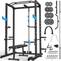 ULTRA FUEGO Power Cage – Multi-Functional Power Rack with J-Hooks, Dip Bars, Landmine & Optional Cable Pulley System for Home Gym(m-1)