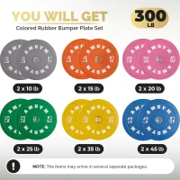 AMGYM Olympic 2-Inch Bumper Plate Set — Multi-Plate Package (10–45 lb Options), Rubber Weight Plates for Home Gym, Strength Training & Weightlifting(m-2)