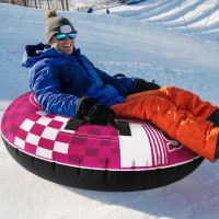 Jasonwell Heavy-Duty Snow Tube Sled — Canvas-Covered Inflatable Tube with Thick Bottom, Fast Sliding Surface, Sturdy Handles & Tow Strap, Gift-Ready Winter Toy(m-9)