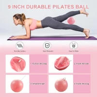 Pilates Home Workout Kit — 12"" Ring & 9"" Mini Ball with Adjustable 1 lb Wrist/Ankle Weights, 5 Latex Resistance Bands, TPE Stretch Band, Tape Measure & Carry Bag(m-6)