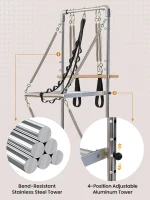 Oak Wood Pilates Reformer with Tower — Quick-Assembly Studio-Grade Reformer Machine with Tower & Accessories for Home and Gym(m-6)