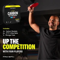 PRO-SPIN Carbon Table Tennis 4-Pack — Pro-Level Rackets with 7-Ply Blade, ITTF Rubber, 2.0mm Sponge (2 Blue + 2 Red)(m-9)