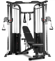 XMARK Functional Trainer — Dual 200 lb Weight Stacks Cable Machine & Crossover with Adjustable FID Bench for Home or Garage Gyms(m-1)