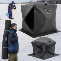 VEVOR Pop-Up Ice Fishing Shelter — Hub-Style Portable Tent, Insulated or Non-Insulated Options, Waterproof 300D Oxford Fabric, Includes Anchors, Ropes & Carry Bag (90 x 90 x 80 in)(m-9)
