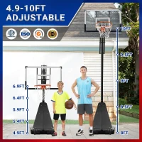 WIN.MAX Outdoor Portable Basketball Hoop with 44"" Shatterproof Backboard & Extra-Large Base — 4.9 to 10 ft Adjustable(m-4)