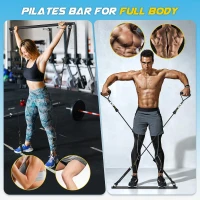 COFOF Heavy Resistance Pilates Bar Kit with Bands — Multifunctional Portable Yoga Bar Featuring 1.6"" Metal Adjustment Buckle for Home Strength and Sculpting(m-6)