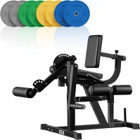 GMWD LE02 Plate-Loaded Leg Extension & Curl Machine, Adjustable Lower-Body Exercise Bench with Rotary Leg Attachment, Home Gym Thigh Trainer (Black)(m-1)