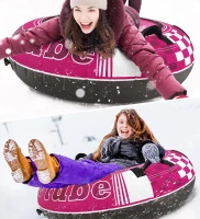 Jasonwell Heavy-Duty Snow Tube Sled — Canvas-Covered Inflatable Tube with Thick Bottom, Fast Sliding Surface, Sturdy Handles & Tow Strap, Gift-Ready Winter Toy(m-8)
