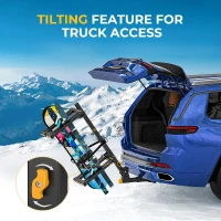 BougeRV 2025 Hitch-Mount Ski & Snowboard Rack with Lock — Folding, Tilting and Anti-Rattle Design for 2"" Receiver, Holds up to 6 Pairs or 4 Snowboards (Includes 4 Webbing Buckles)(m-5)