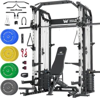 Major Fitness Drone2 Advanced Smith Training System – All-in-One Home Gym Rack with Aluminum Pulley Kit, Barbell, Dual Lat Pulldown Stations & Cable Crossover for Full-Body Training(m-1)