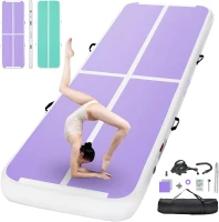 FBSPORT 20ft Inflatable Air Gymnastics Track Mat — 4/8 in Thick with Electric Pump for Home Training, Cheer, Yoga & Water(m-1)
