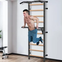 Kipika 2""x2"" Swedish Stall Bar with 1"" Holes - Wall-Mounted Gymnastic Ladder and Pull-Up Trainer with Solid Wood Grips(m-2)