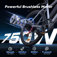 Electric Bike for Adults – 750W or 1000W Peak Electric Mountain Bike, Up to 60 Miles Range, 20 MPH, 20""/26"" Tires Lightweight Commuter E-Bike(m-3)