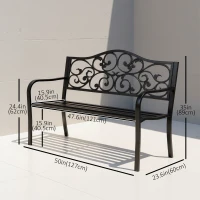 Outsunny Garden Bench Outdoor Loveseat with Vintage Floral Pattern Cast Metal, 50" x 23.6" x 35", Black(m-3)