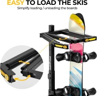 BougeRV 2025 Hitch-Mount Ski & Snowboard Rack with Lock — Folding, Tilting and Anti-Rattle Design for 2"" Receiver, Holds up to 6 Pairs or 4 Snowboards (Includes 4 Webbing Buckles)(m-3)