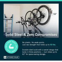 StoreYourBoard 120° Swivel Wall Bike Rack – Vertical Garage Mount with Adjustable Stopper – Space-Saving Hanger for Kids Bikes, BMX, Road Bikes and E-Bikes(m-3)