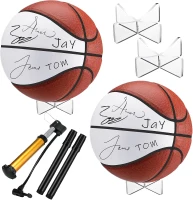 Liliful 2-Pack Official Size 7 Autograph Basketballs with 2 Stands, 2 Signature Pens and 1 Pump – Blank Panels for Trophies, Birthdays, Graduations(m-1)