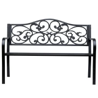 Outsunny Garden Bench Outdoor Loveseat with Vintage Floral Pattern Cast Metal, 50" x 23.6" x 35", Black(m-2)