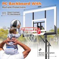 44"" Backboard Portable Basketball Hoop by AWII SPORT, Height Adjustable 4.8–10 ft for Kids, Youth and Adults — Outdoor/Indoor(m-2)