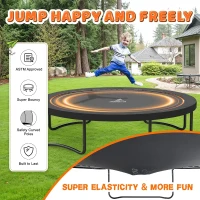 JELENS Backyard Trampoline — Available 8/10/12/14/15/16FT with Enclosure Net & Ladder, Galvanized Anti-Rust Frame, ASTM F381-16(m-7)