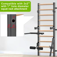 Kipika 2""x2"" Wall-Mounted Swedish Ladder with 1"" Hole — Pull-Up Bar & Suspension Trainer with Solid Wood Handles for Home, Wall Gyms, Schools(m-3)