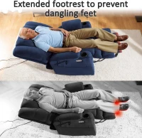 MCombo Large Triple-Motor Power Lift Recliner with Massage & Dual Heating, Adjustable Headrest for Tall Seniors, Fabric 7634 (Navy Blue, Large)(m-8)