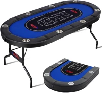 Rioloiuy 8-Player Foldable Poker Table — 71"" Texas Hold'em Casino Table with Padded Rails, Stainless Cup Holders, Reinforced Frame and No-Assembly Foldable Design(m-1)