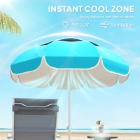 Outsunny 6 ft Beach Umbrella Portable with Sand Anchor, Carry Bag, Adjustable Height & Tilt, UPF50+ UV Protection, Blue(m-4)