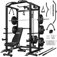C1-V4 Power Cage — GOIMU 2000 lb Squat Rack with Lat Pulldown, Multi-Function Strength Cage with Extensive Attachments for Home Gym(m-1)