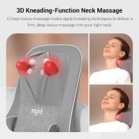 Mynt 2D & 3D Shiatsu Neck and Back Massager Pad — 10 Deep Kneading Nodes, Adjustable Height, Heat, Spot & Demo Modes — Portable Gray Chair Massage Cushion(m-5)