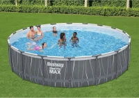 Bestway Steel Pro MAX 18' x 48"" Metal Frame Above-Ground Round Pool Set with LED Light & Remote, Ladder, Cover and 1500 GPH Filter Pump(m-6)