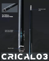 CRICAL 58"" Carbon Fiber Pool Cue – Professional Low-Deflection Billiard Cue with 3/8×8 Stainless Steel Joint & 12.5mm Tip(m-3)