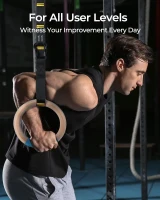 PACEARTH 32mm Wooden Gymnastics Rings 1500lbs with Screw-Lock Carabiners - 9ft Double-Layer Numbered Straps, Door Anchor & Foot Straps(m-8)