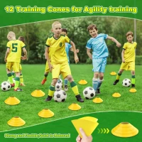 Collapsible Soccer Goal 12×6 ft / 16×7 ft – Portable Pop-Up Net with Carry Bag, 4 Ground Stakes & 12 Training Cones(m-5)