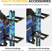 BougeRV 2025 Hitch-Mount Ski & Snowboard Rack with Lock — Folding, Tilting and Anti-Rattle Design for 2"" Receiver, Holds up to 6 Pairs or 4 Snowboards (Includes 4 Webbing Buckles)(m-7)