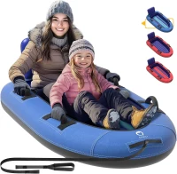QPAU Heavy-Duty 2-Person Snow Sled with Reinforced Canvas Cover — 63.5"" x 33.5"" Inflatable Tube with Strong Handles, Family Winter Toboggan(m-1)