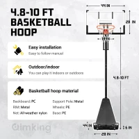 Aimking 44"" Shatterproof Backboard Basketball System, 4.8–10 ft Height-Adjustable Hoop for Youth, Teens & Adults (Indoor/Outdoor/Pool)(m-5)