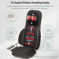 Mynt 2D & 3D Shiatsu Neck and Back Massager Chair Pad with 10 Deep Kneading Nodes, Heat, Portable Spot Massage, Black(m-3)