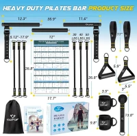 COFOF Heavy Resistance Pilates Bar Kit with Bands — Multifunctional Portable Yoga Bar Featuring 1.6"" Metal Adjustment Buckle for Home Strength and Sculpting(m-5)