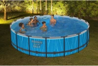 Bestway Steel Pro MAX 18' x 48"" Metal Frame Above-Ground Round Pool Set with LED Light & Remote, Ladder, Cover and 1500 GPH Filter Pump(m-7)