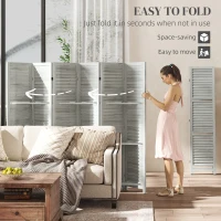 HOMCOM 6 Panel 67" Tall Wood Privacy Screen Room Divider with 3 Shelves and Folding Storage for Bedroom, White(m-5)