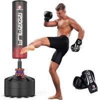 Freestanding Punching Bag with 12oz Pro Gloves — Heavy Bag for Adults & Youth, Standing Kickboxing Bag (Base Fills to 203 lbs)(m-1)