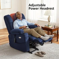 MCombo Large Triple-Motor Power Lift Recliner with Massage & Dual Heating, Adjustable Headrest for Tall Seniors, Fabric 7634 (Navy Blue, Large)(m-7)