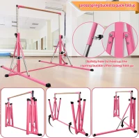 Foldable Adjustable Gymnastics Bar 5FT/6FT for Kids & Teens, Height Range 35.4–59 in (or 45–71 in), 500 lbs Capacity — Home Training Equipment(m-4)