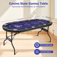 8-Player Foldable Poker Table - Rioloiuy 71"" Texas Hold'em Casino Table with Padded Rails, Deep Cup Holders and Portable Folding Design for Home or Game Room(m-4)