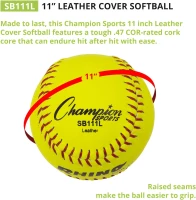 Champion Sports® Softballs — Leather and Synthetic Softballs for Training or Game Play, Available in Various Sizes, Cores & Styles, NFHS Approved(m-4)