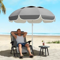 Outsunny 6 ft Beach Umbrella Portable with Sand Anchor, Carry Bag, Adjustable Height & Tilt, UPF50+ UV Protection, Grey(m-1)